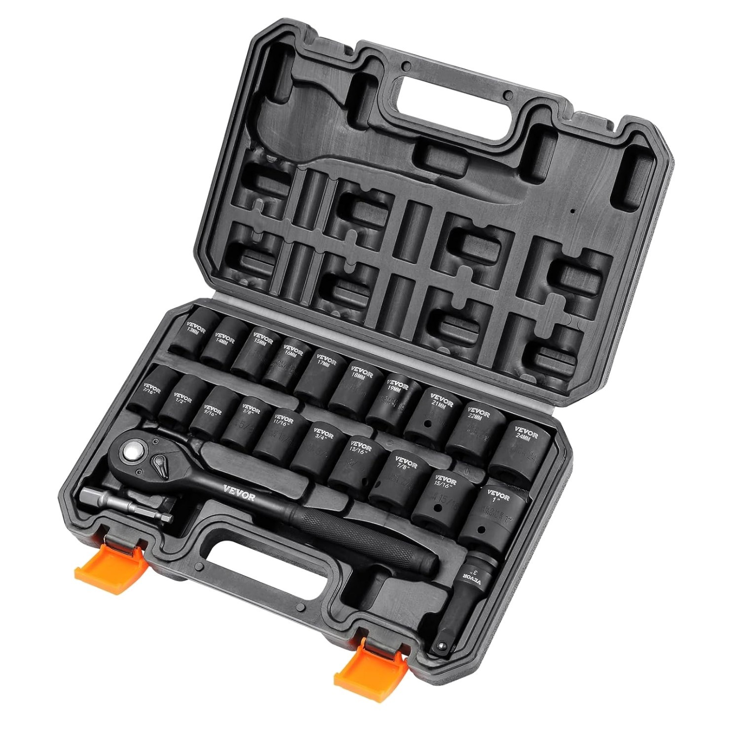 Durable 1/2″ Drive Impact Socket Set, 23 Pieces in SAE & Metric for Auto Repair
