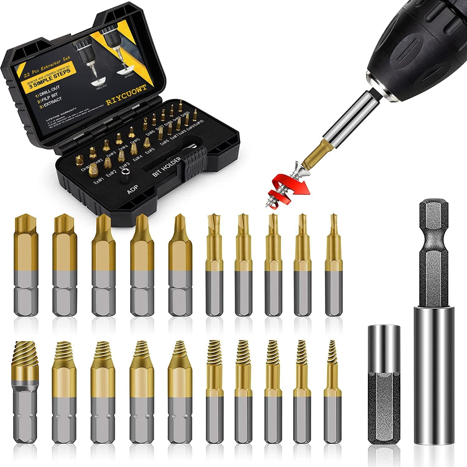 22-Piece High-Speed Steel Titanium Screw Extractor Set – Effortless Removal Tool