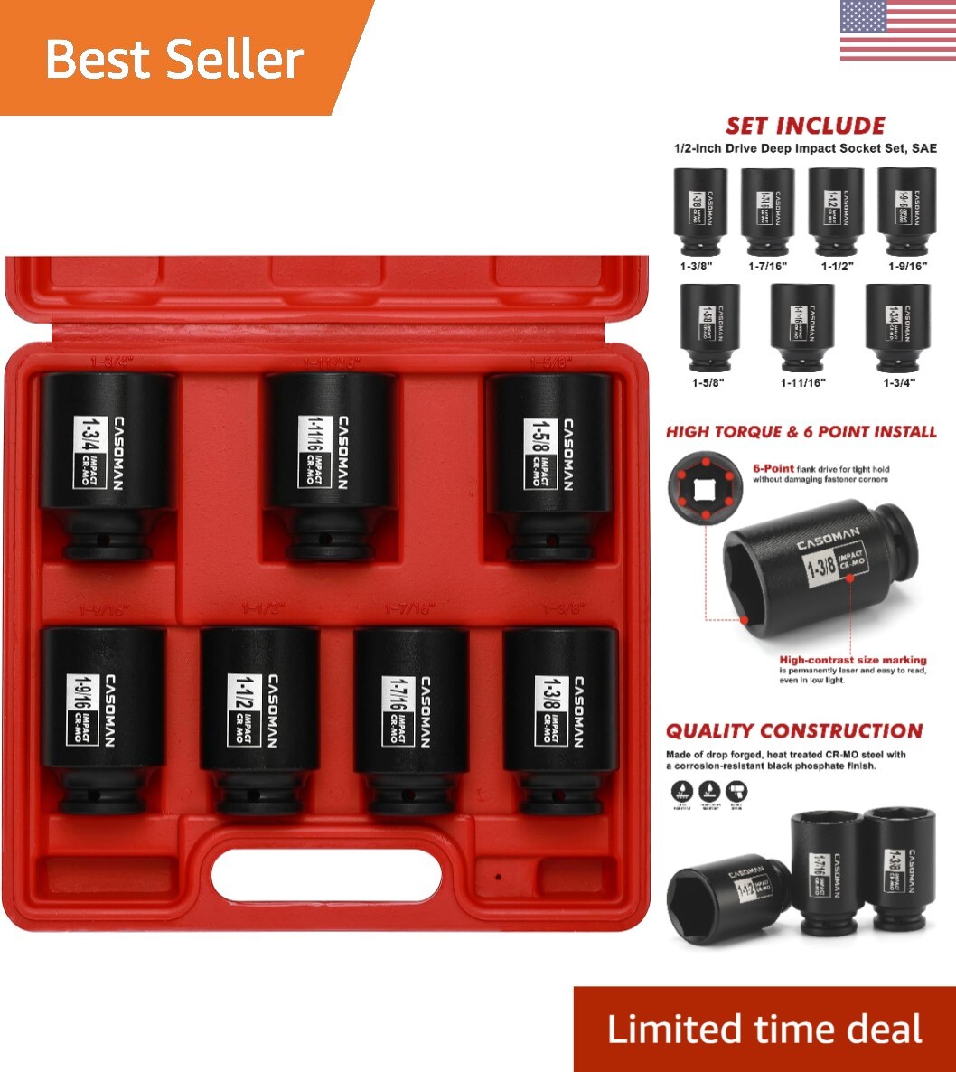 Professional-Grade 7-Piece Impact Socket Set: 1/2-Inch Drive, Chrome Molybden…