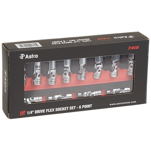 Astro Pneumatic 7412 12-Piece 1/4″ Drive 6-Point Metric Flex Socket Set