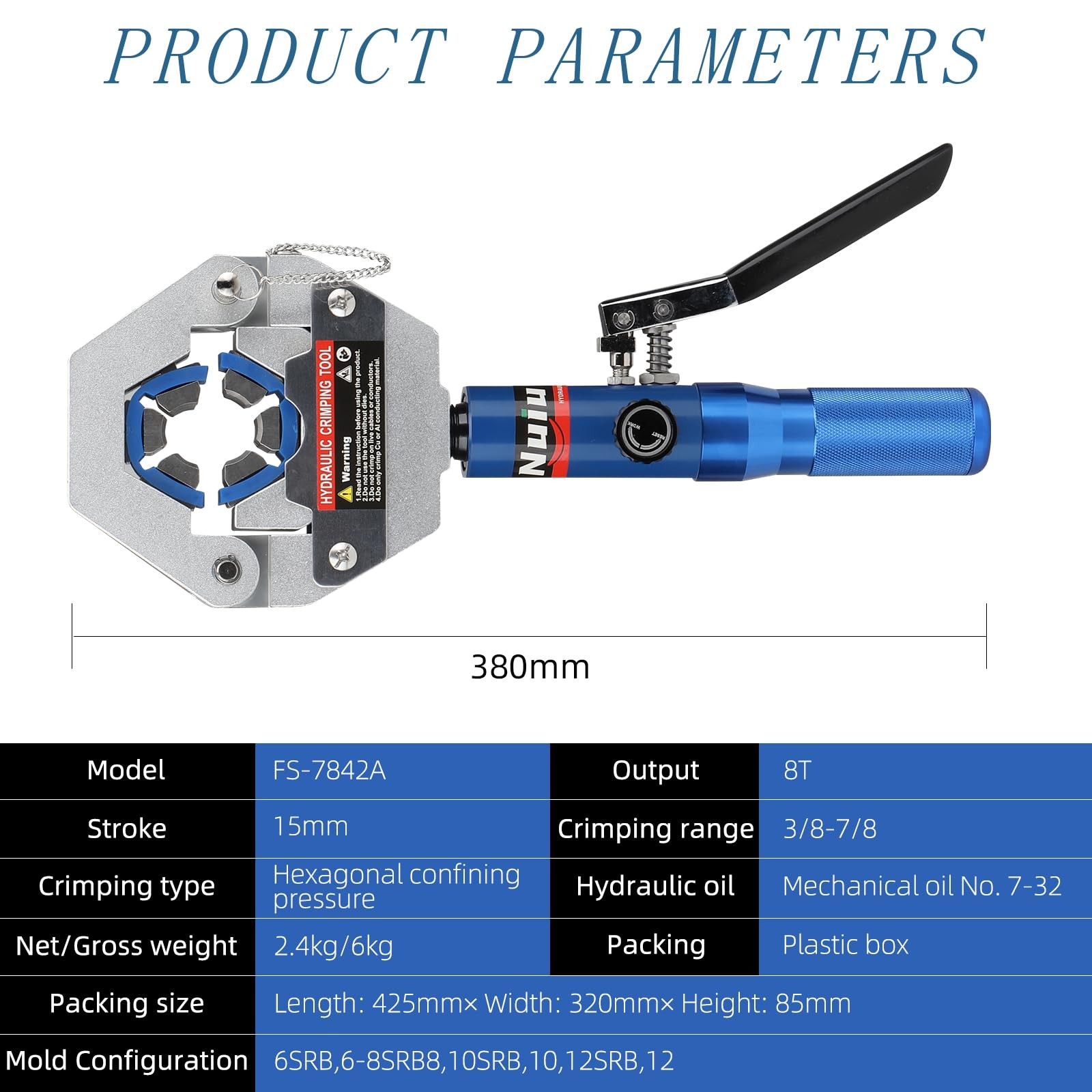 Nuiu FS-7842A Hydraulic Hose Crimper Kit – 8T 17 inches x 12.6 inches, Blue