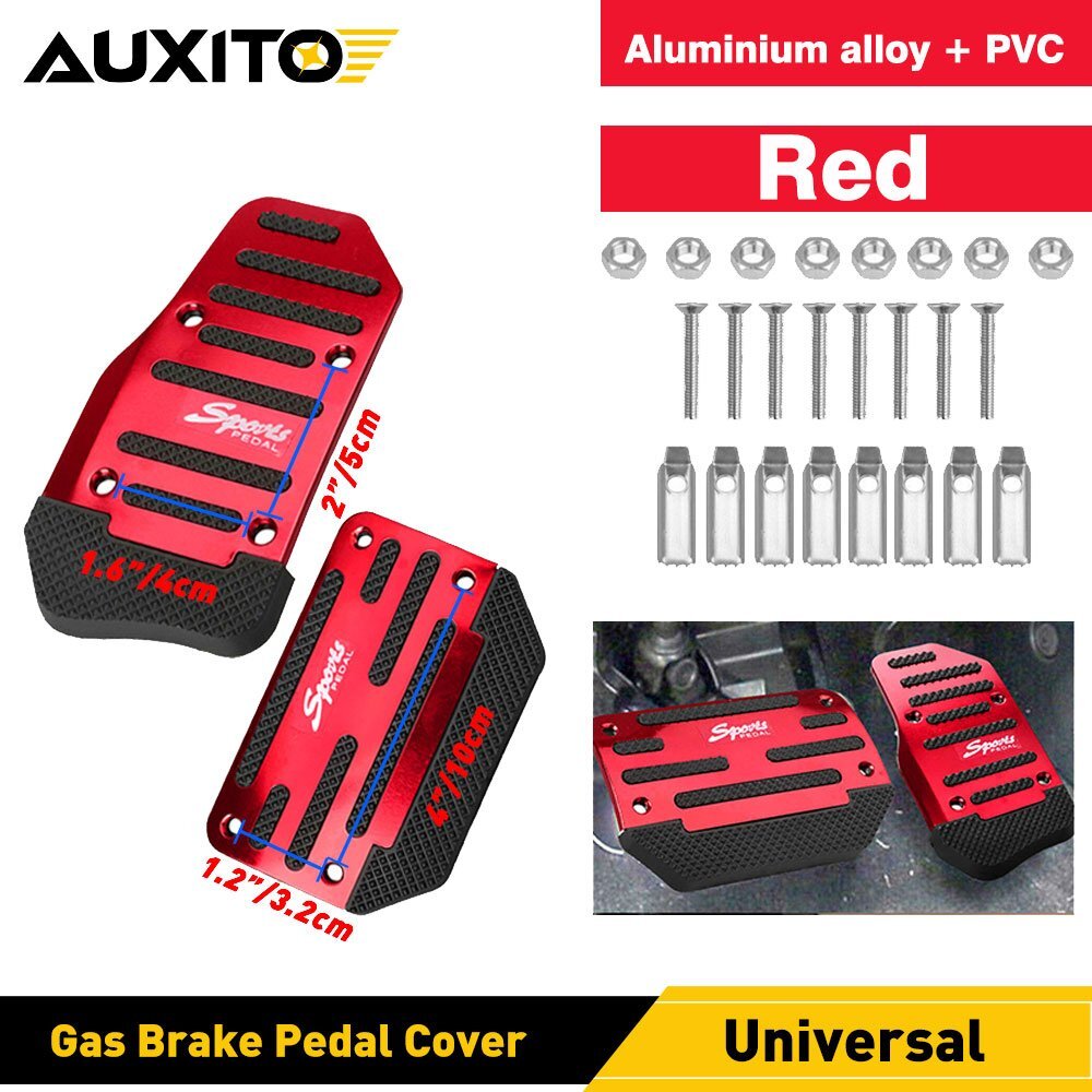 Automatic Non-Slip Gas Foot Brake Pedal Pad Cover Set Accessories Universal Red