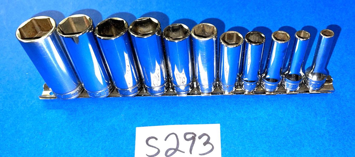 SNAP-ON TOOLS 11 PIECE 3/8 DRIVE SAE. DEEP CHROME 6 POINT SOCKET SET 211SFSY