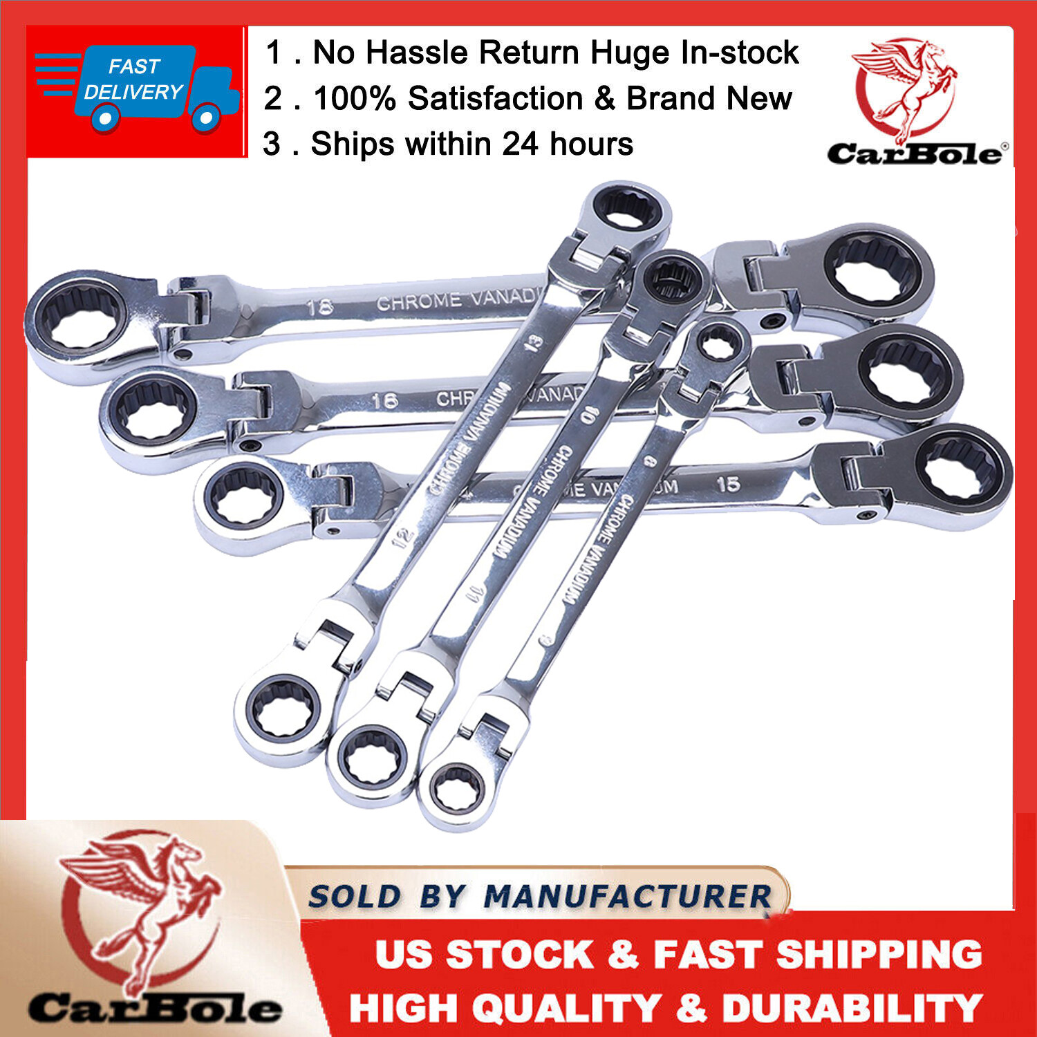 6PCS Double Box Flex Head Ratcheting Wrench set Heavy Duty Spanner Set REF97428