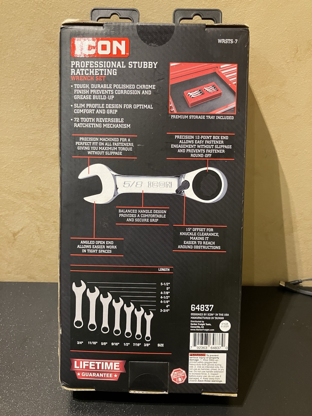 G) (WRSTS-7) Icon Professional Stubby Ratcheting Wrenches (SAE, 7 PIECE SET)