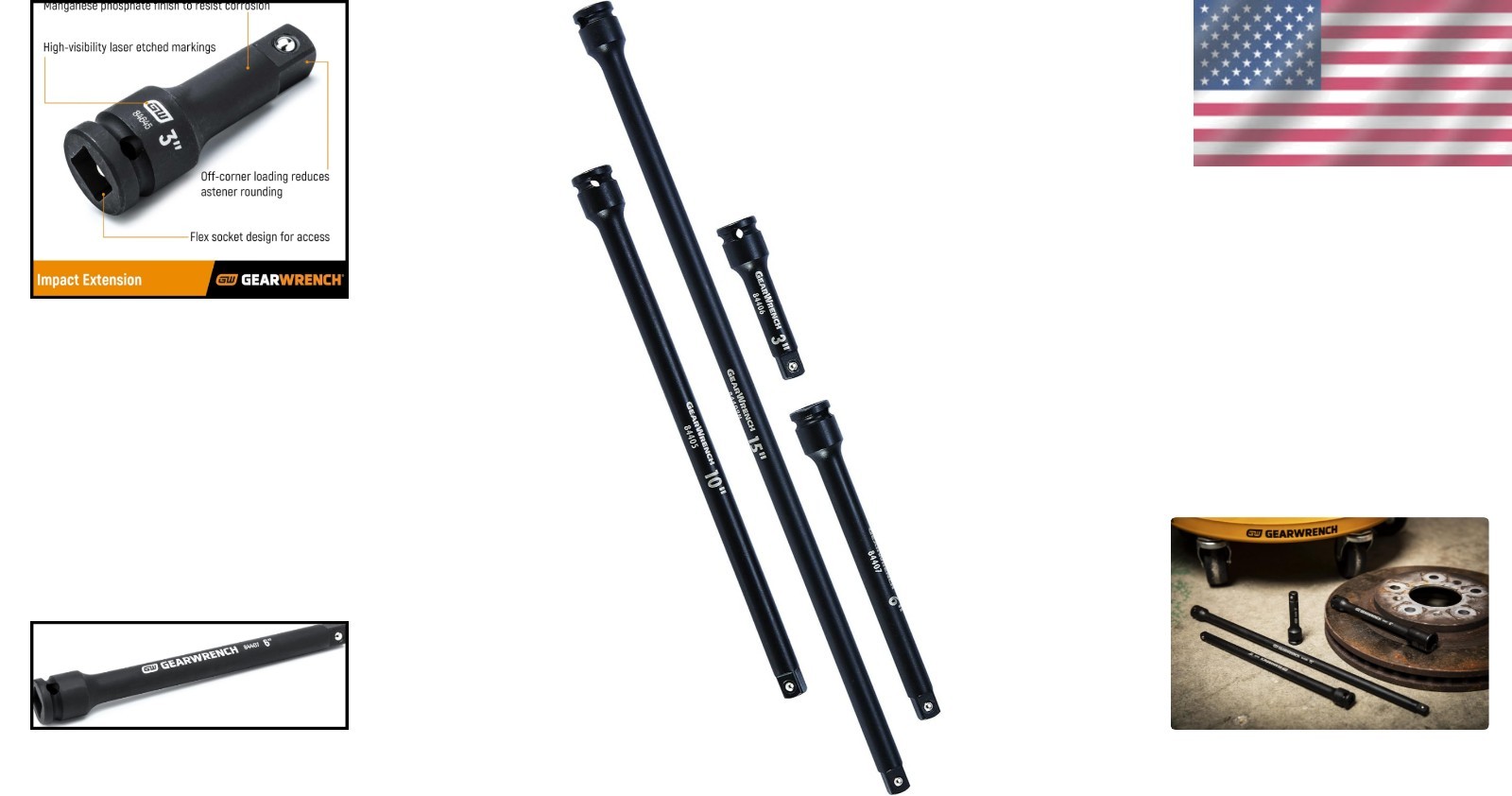 Automotive Impact Extension Set – 4 Pc. Chrome Molybdenum – 3″, 6″, 10″, 15″
