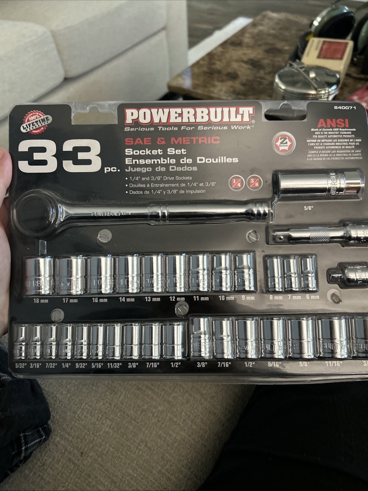 Powerbuilt 33 Piece Socket Set. SAC & metric 6,mm To 18mm. 5/32″ To. 3/4″