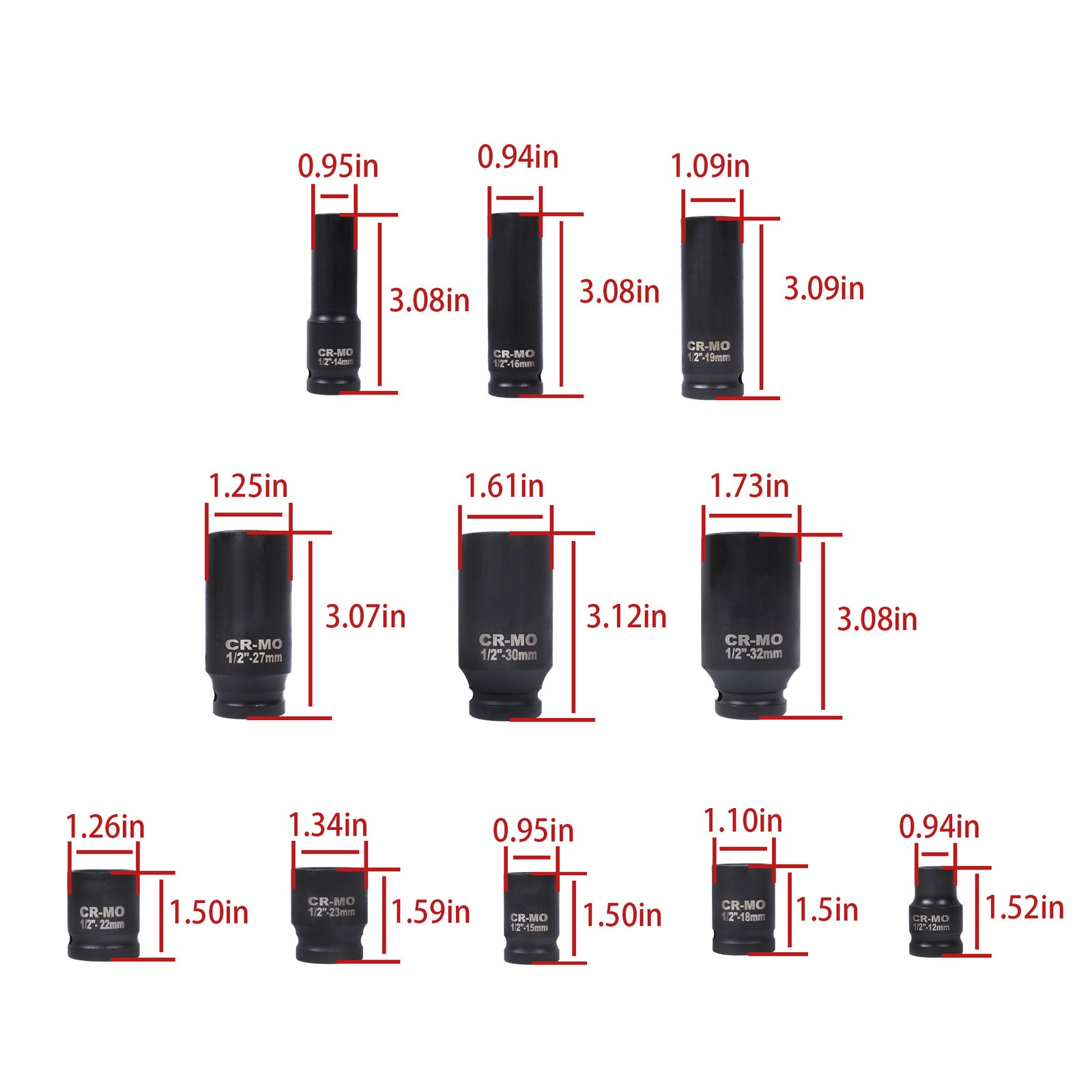 1/2″ Inch 35Pcs Deep Impact Socket Set Drive 8-32mm Metric Garage Sae With Box