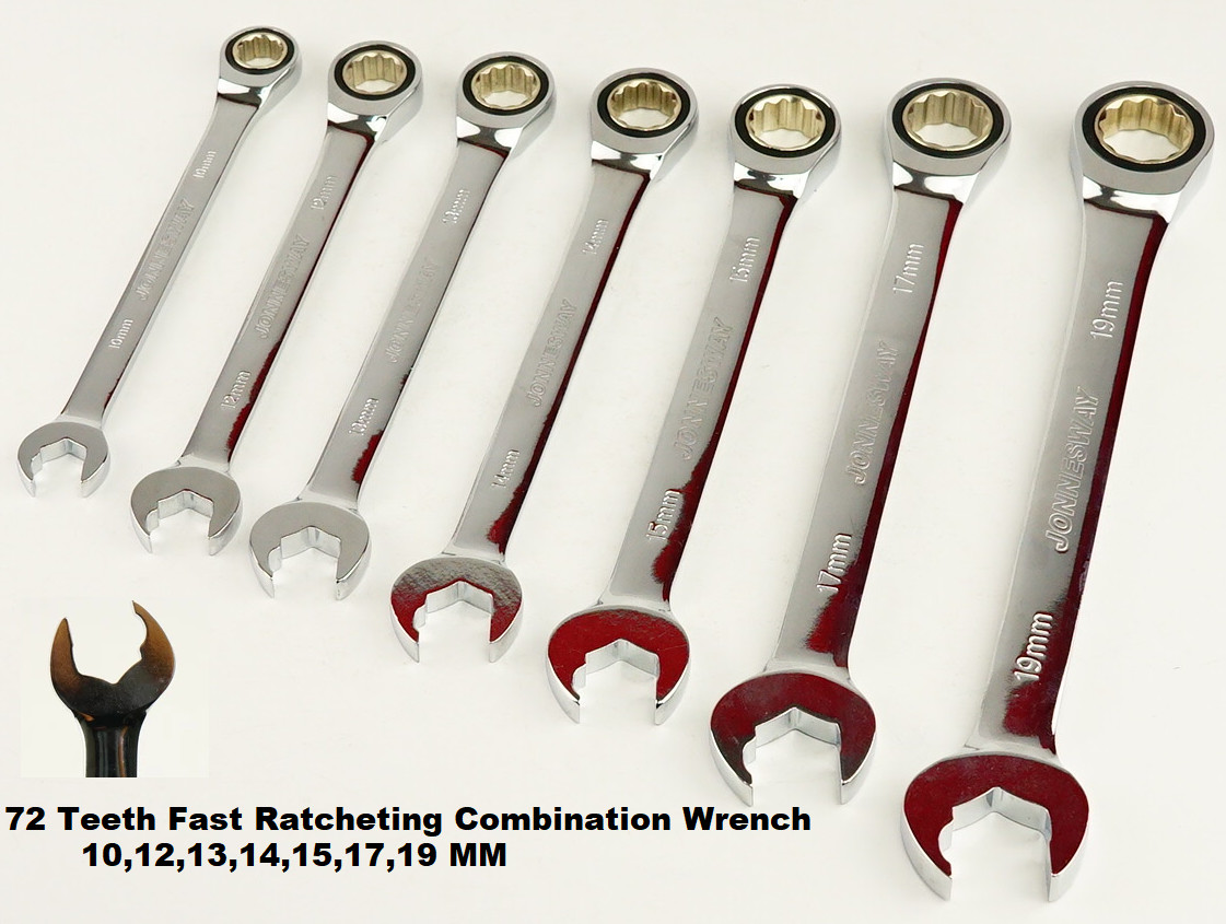 Jonnesway W91107S 7Pcs Fast Ratcheting Combination Wrench 72 Teeth Metric 10-19