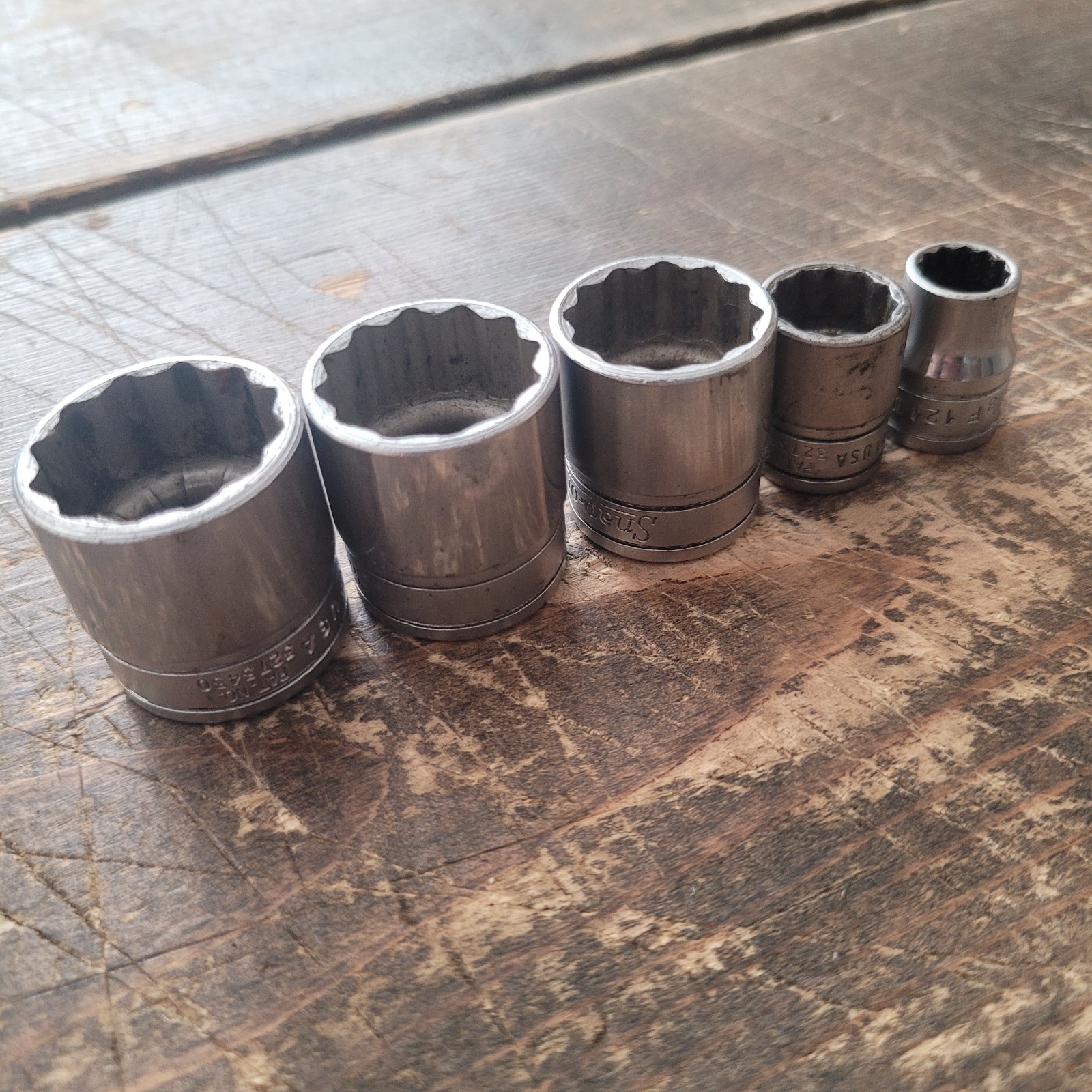 Snap On 3/8″ Drive 12 Pt Shallow Socket Set 7/8, 13/16, 3/4, 1/2, 3/8 F121-F281