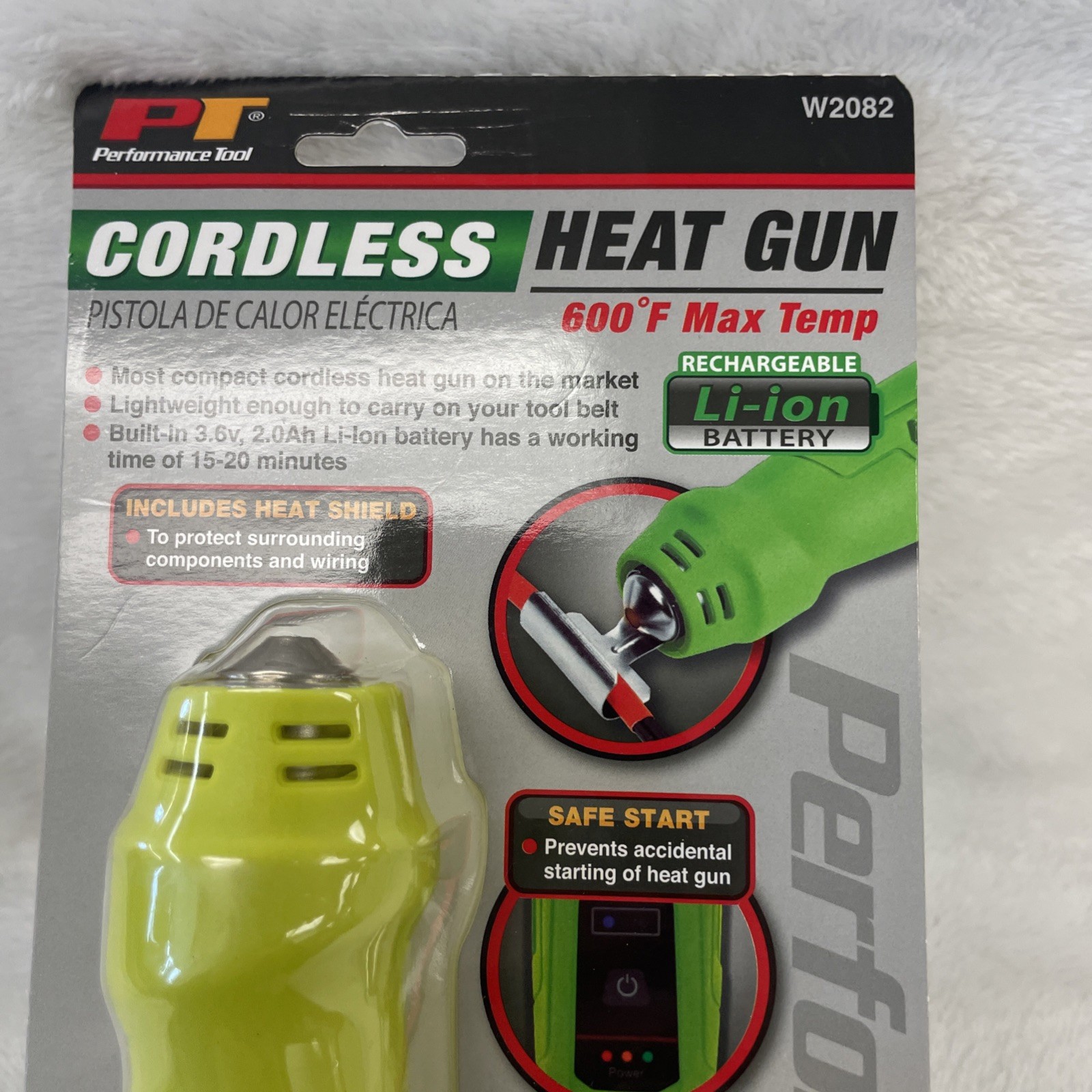 New Performance Tool Rechargeable Mini Heat Gun 600 Degree Temp w/Shield #W2082