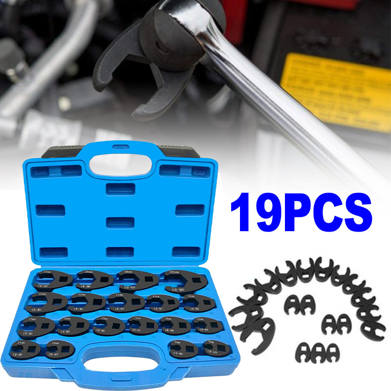 19PCS Crows foot Wrench Set 1/2″ and 3/8” Drive Flare Nut Crowfoot Wrench Set