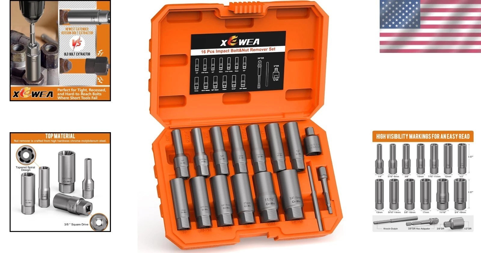 Portable 16PCS Deep Extractor Socket Set – High-Hardness for Removals Everywhere