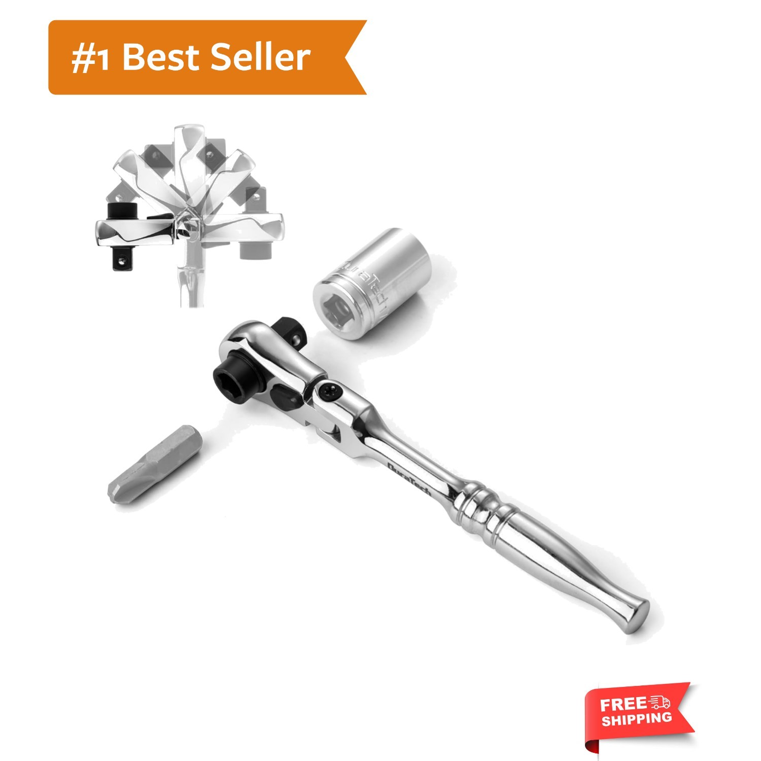 1/4″ Drive Ratchet Handle, 2 in 1 Flex Head Ratchet, Socket&Bit Driver, 72-To…