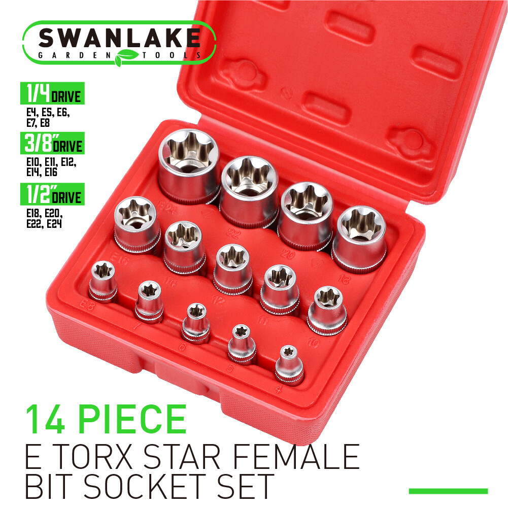 14PC E Torx Star Female Bit Socket Set 1/2″ 3/8″ 1/4″ Drive E4 – E24 With Case