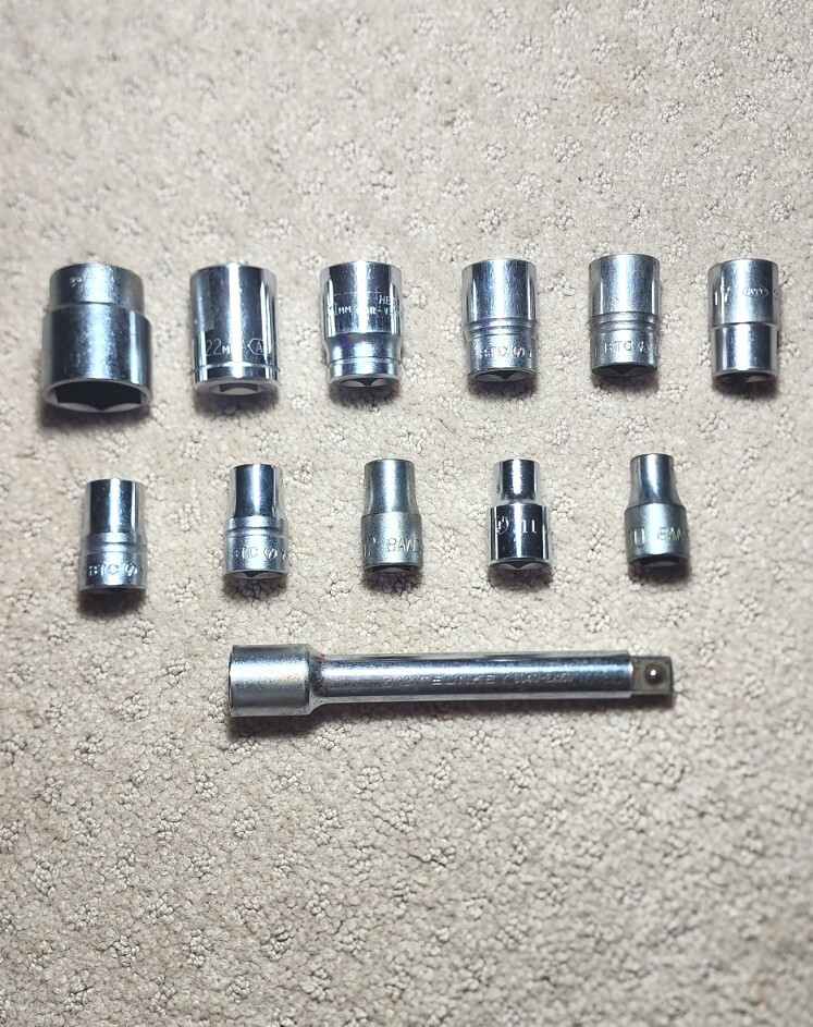 Japanese Various Socket Set Used Various Sizes 11 Sockets & 6in Extension Used