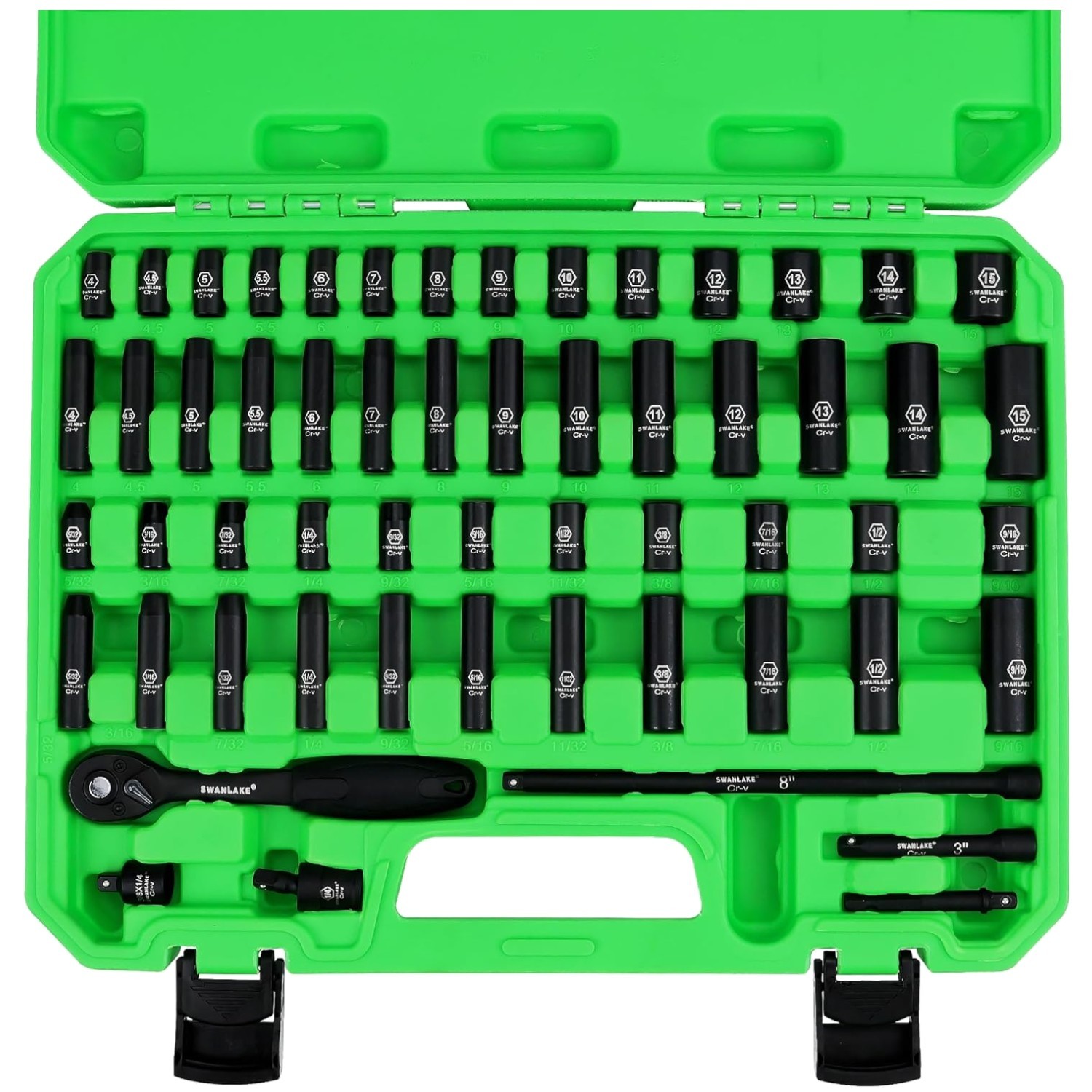 SWANLAKE 1/4″ Drive Socket Set, 56-Piece, SAE & Metric Sizes