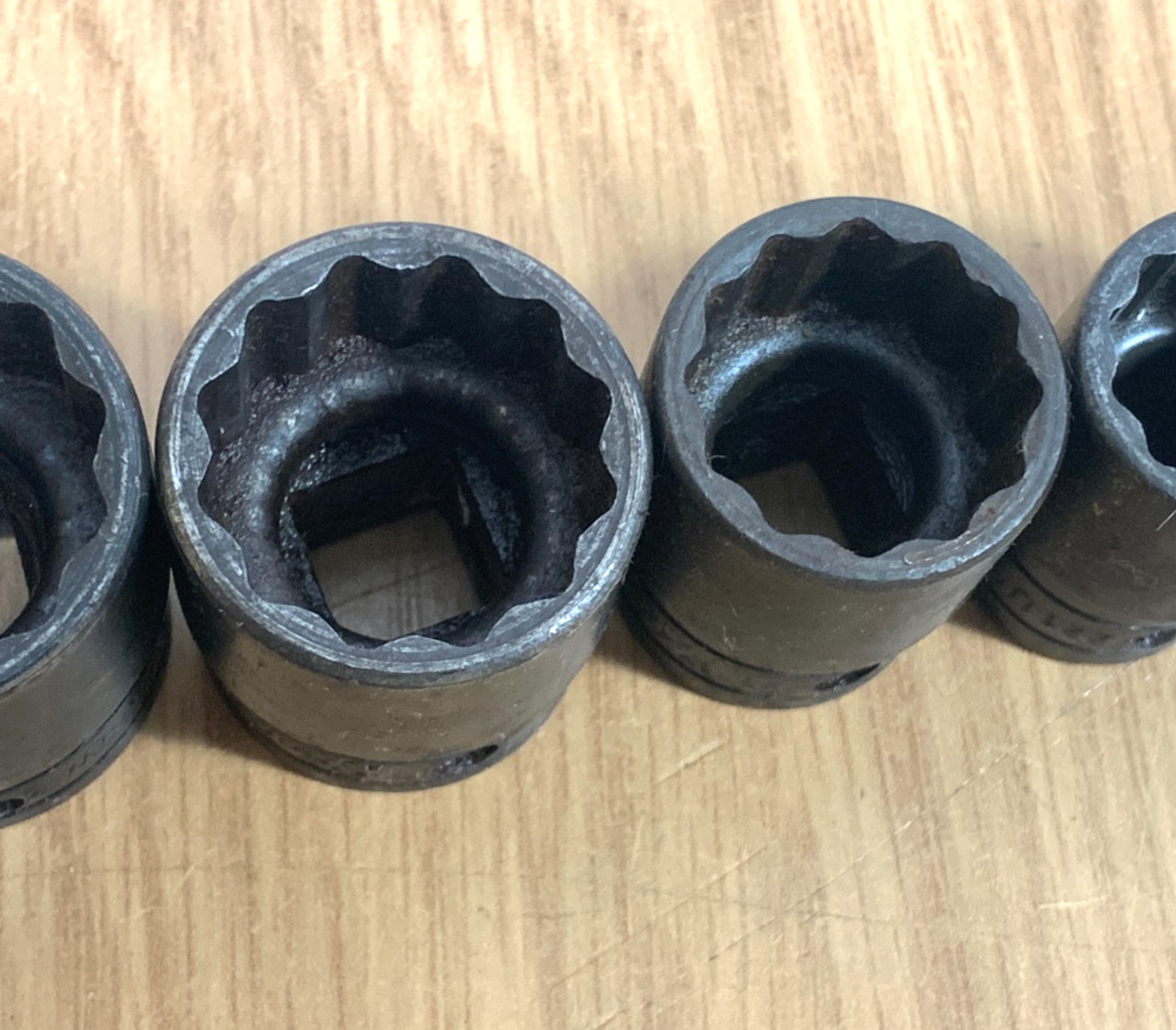 (6) Snap-On Shallow Socket 1/2″ Drive 12 Pt 1 1/16 1″ 15/16 13/16 11/16, 5/8 USA