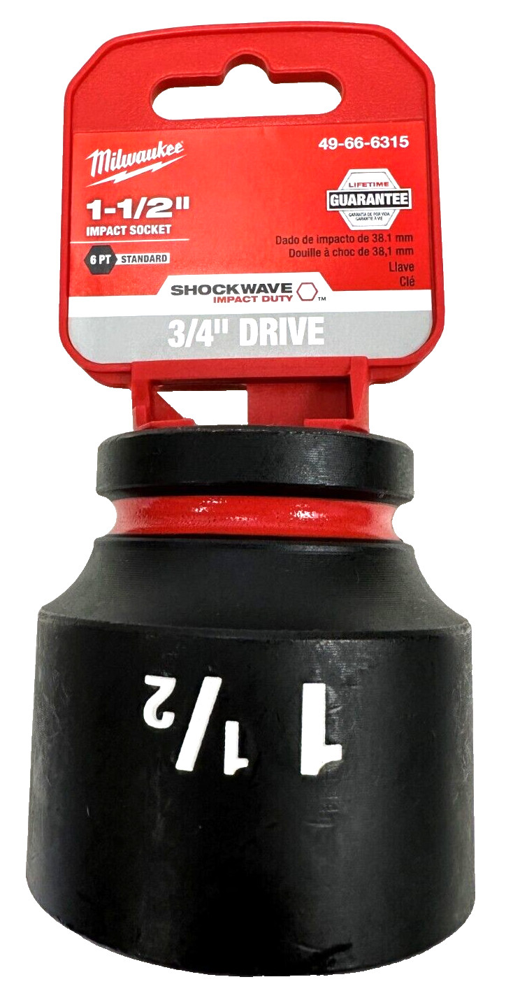 Milwaukee 49-66-6315 3/4″ Drive Standard Length Impact Socket 1-1/2″ 6 Point