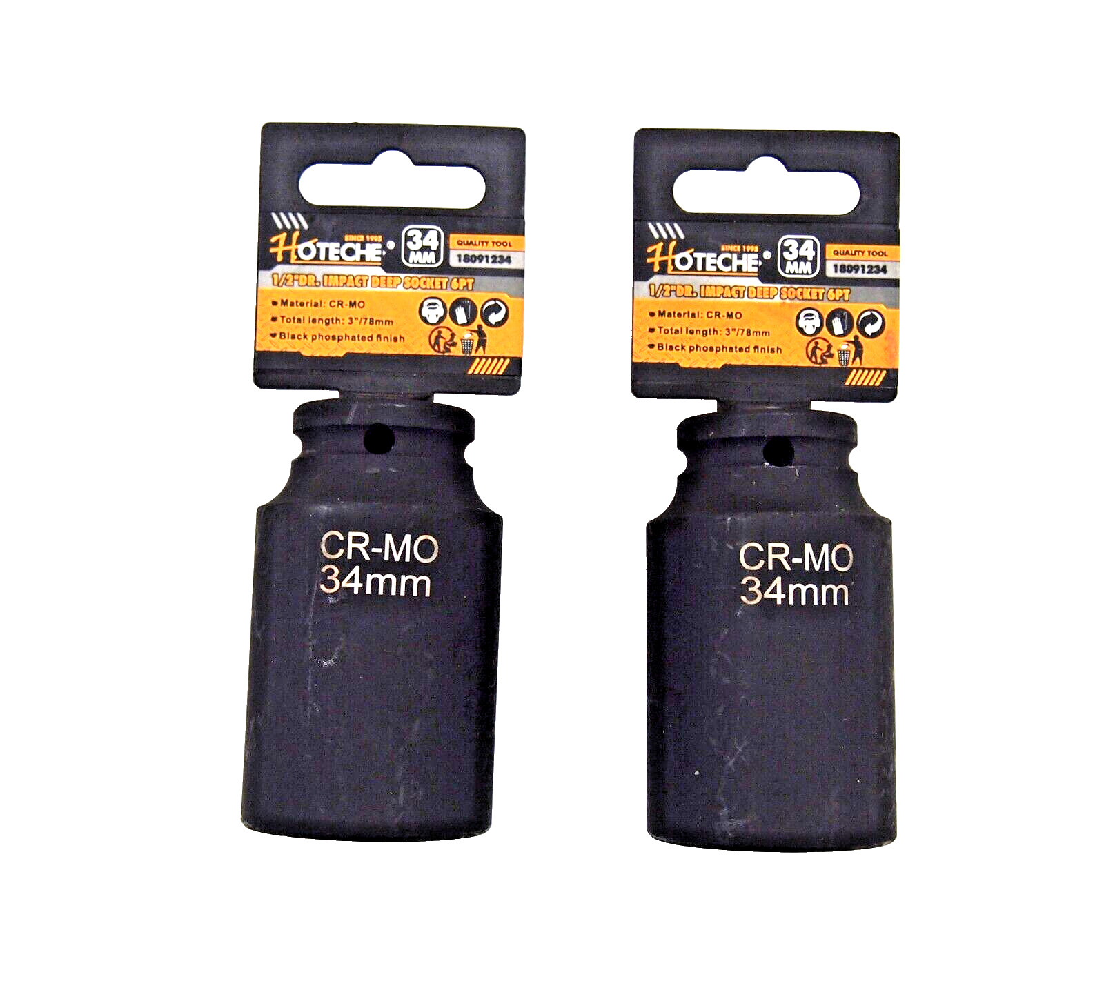 2 Pcs 1/2″ Dr. Air Impact Socket Deep 6 Points CR-MO Metric 34mm 18091234