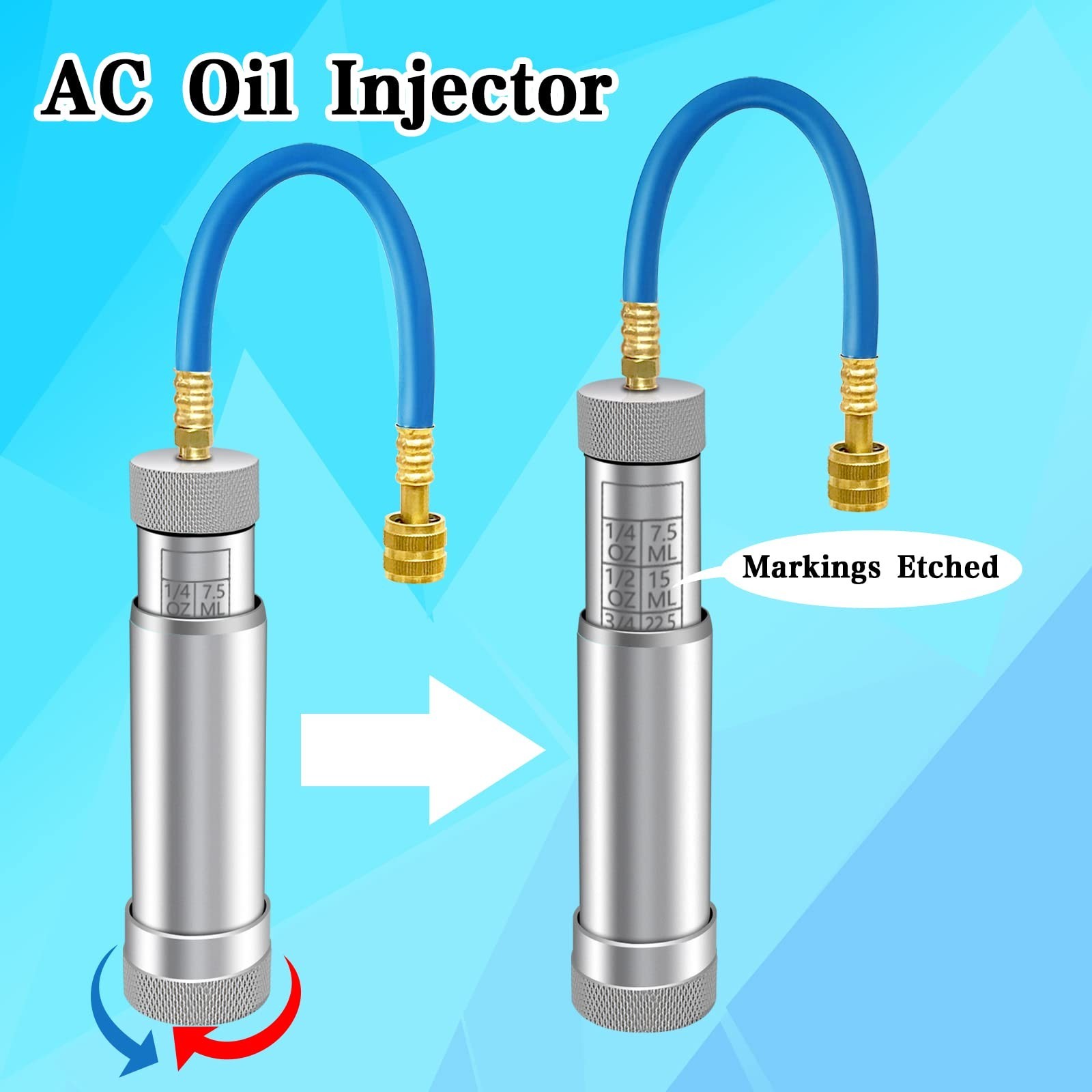 HVAC AC Oil Injector Tool for R1234YF R134A R410A – 2 OZ Dye Oil Injector with 1