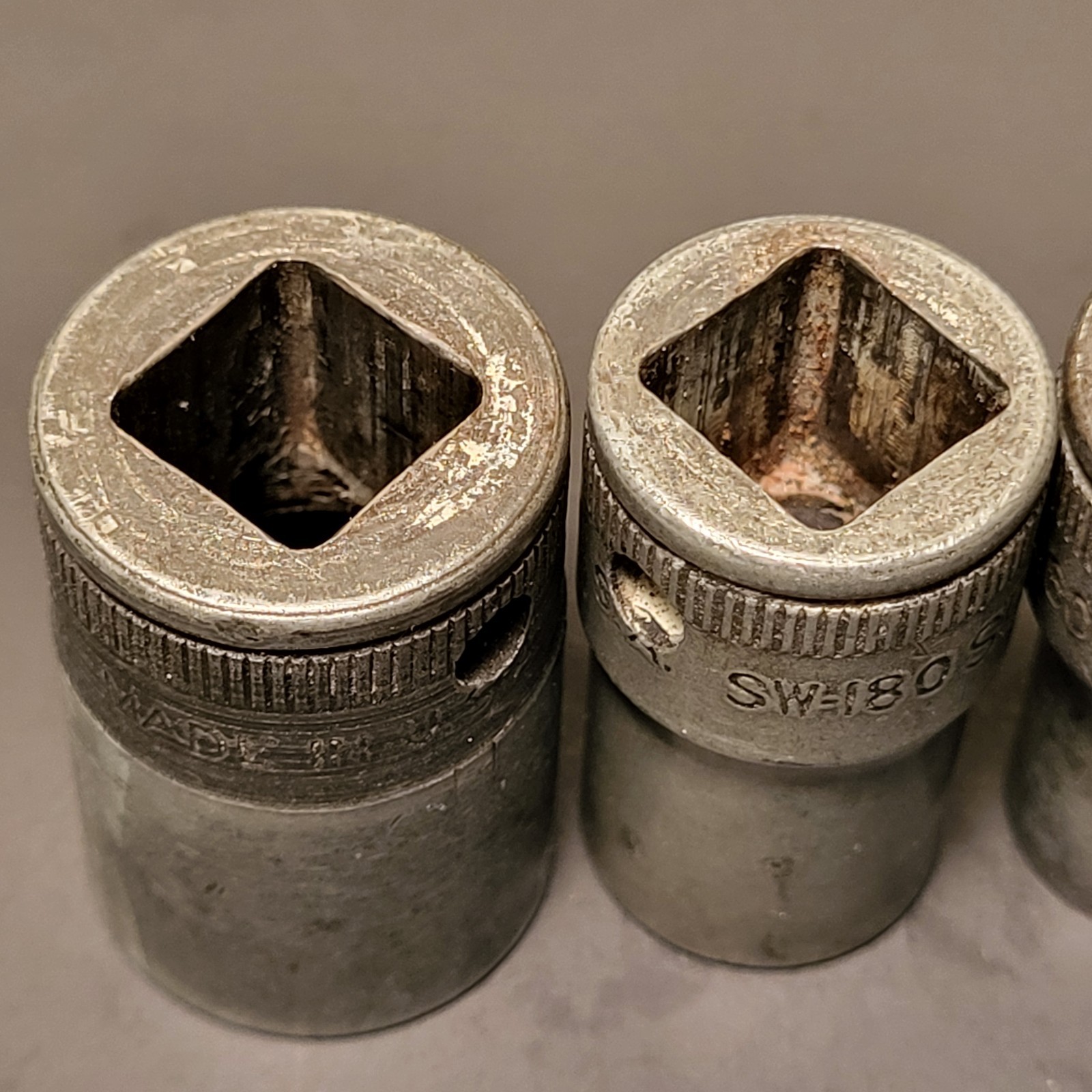 Snap On WW2 1945 G date code 1/2” drive sockets 4 pieces 3/4” 9/16” 1/2” 7/16”