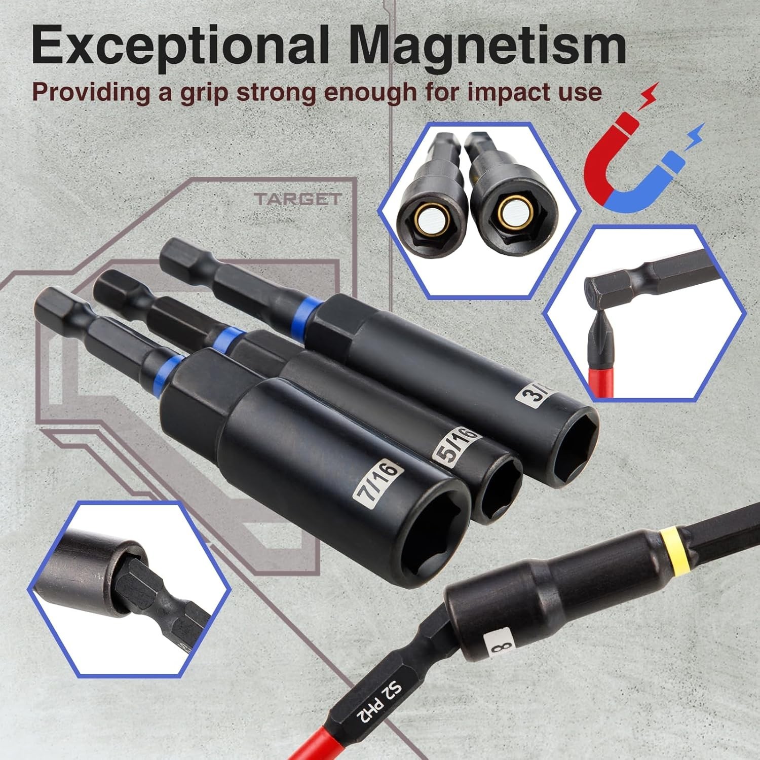 80pc Magnetic Impact Nut Driver Set Metric & SAE with Socket Adapters Bit Holder
