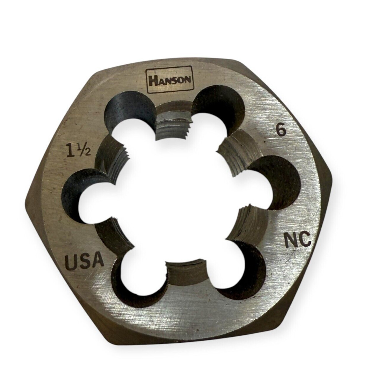 Hanson 1-1/2-6 NC x 2.5 in Rethread Hex Die Carbon Steel RH Made in USA