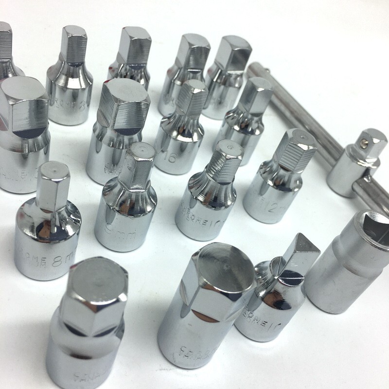 Oil Drain Pipe Plug Hexagon Square Socket Key Removal Tool Set 18Pcs 3/8»Drive