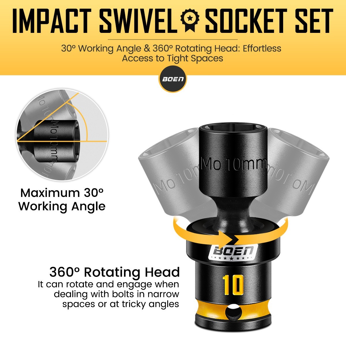 12-Piece 1/4″ Drive Metric Impact Swivel Socket Set (5-15mm)