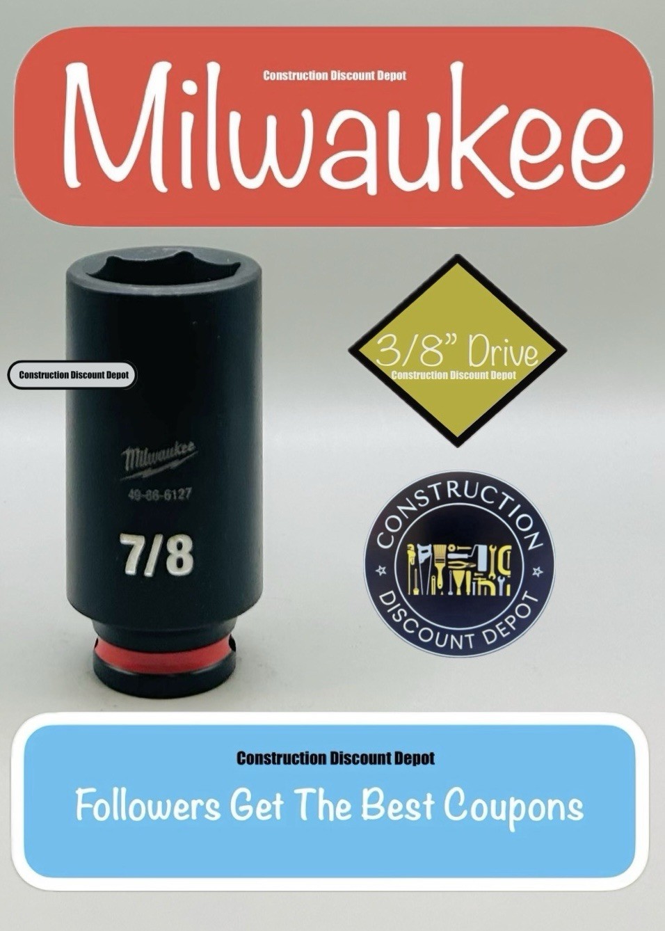 Milwaukee 49-66-6127 SHOCKWAVE Impact Duty 3/8″ Drive 7/8″ Deep 6 Point Socket