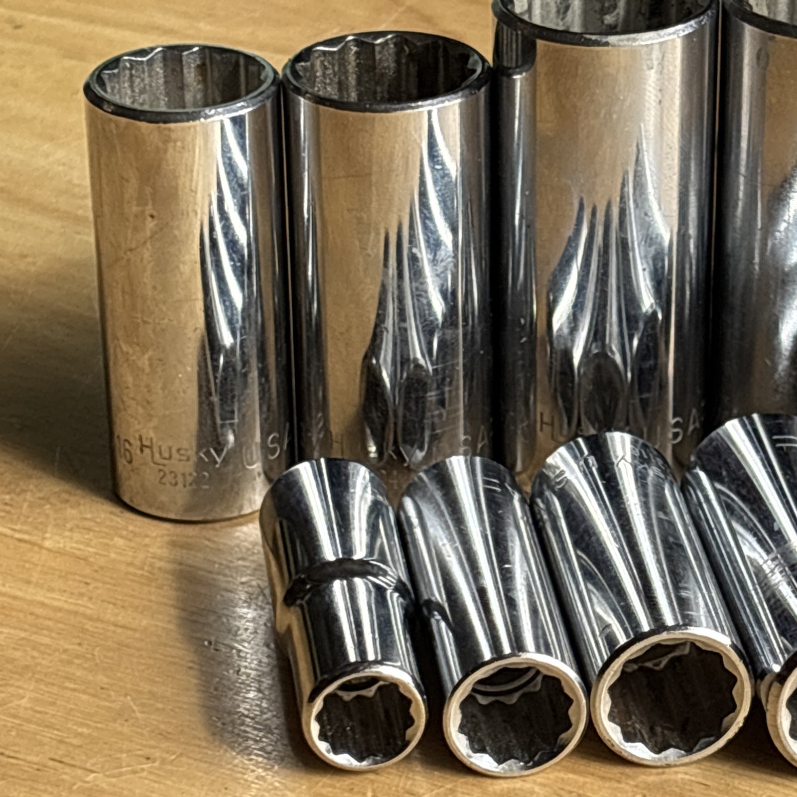 Husky SAE Deep Socket Set 3/8″ Drive 12 Point 10pc 3/8″ to 15/16″ Vtg USA