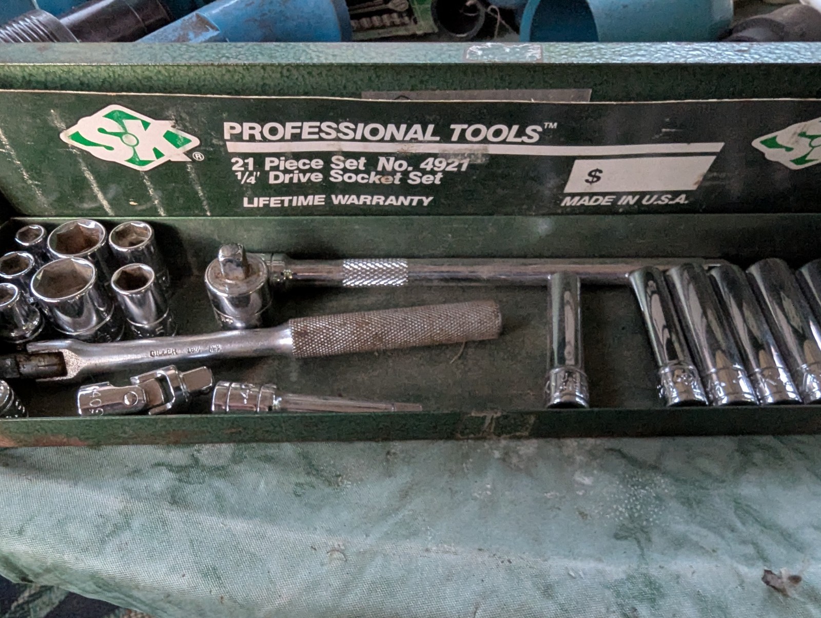 S-K Tools 1/4” Drive Socket Lot with Original Metal Case Set 4921 USA Made SAE