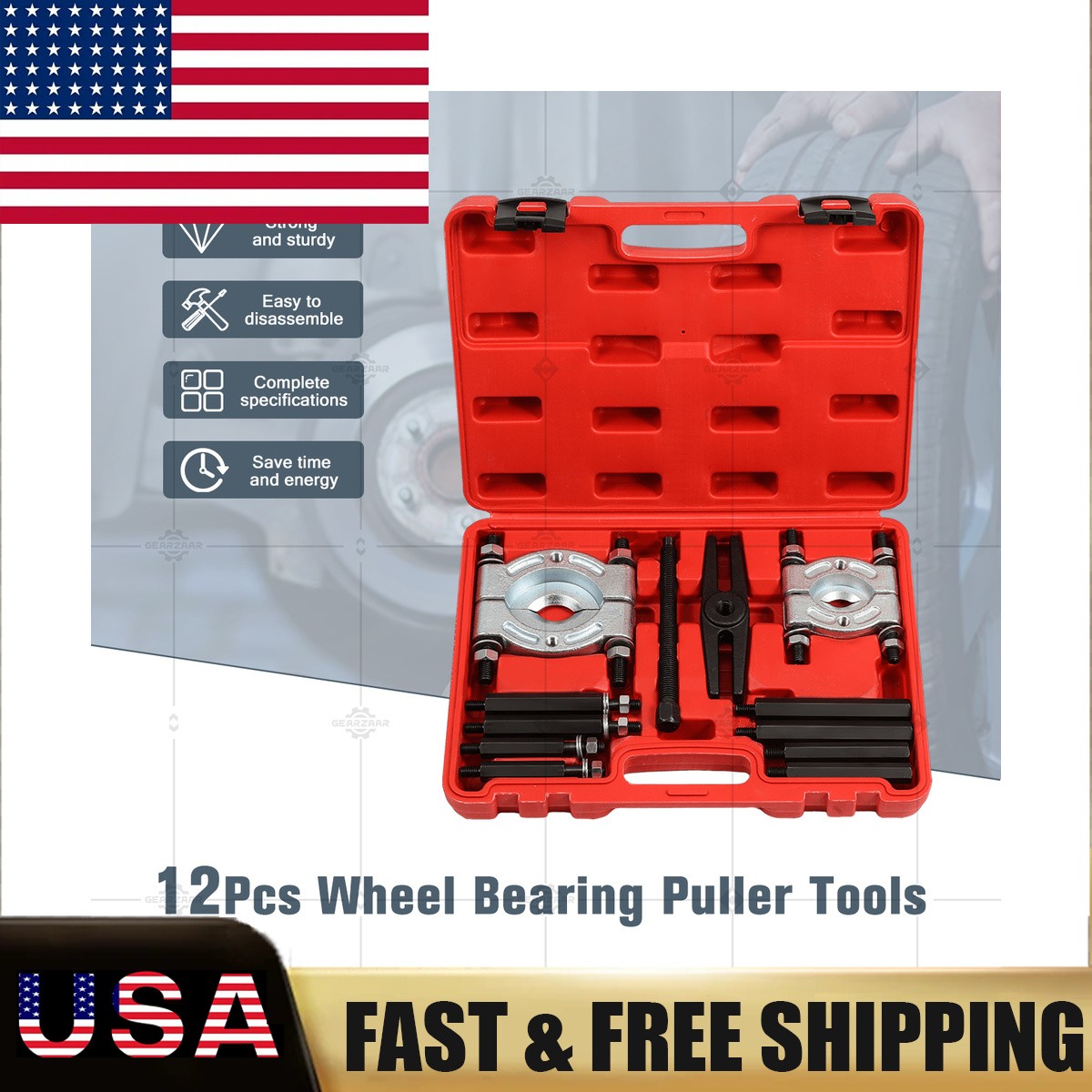 12 IN 1 Wheel Hub Puller Set Bearing Removal Splitter Separator Tool Kit + case