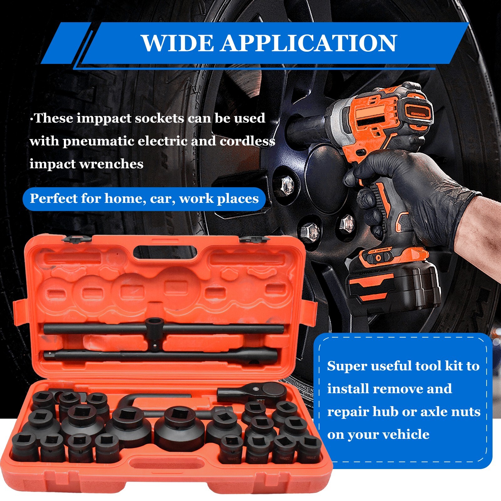 Impact Socket Set 26 PCs 3/4″ Drive 6 Point Metric Master 21mm-65mm Sockets US