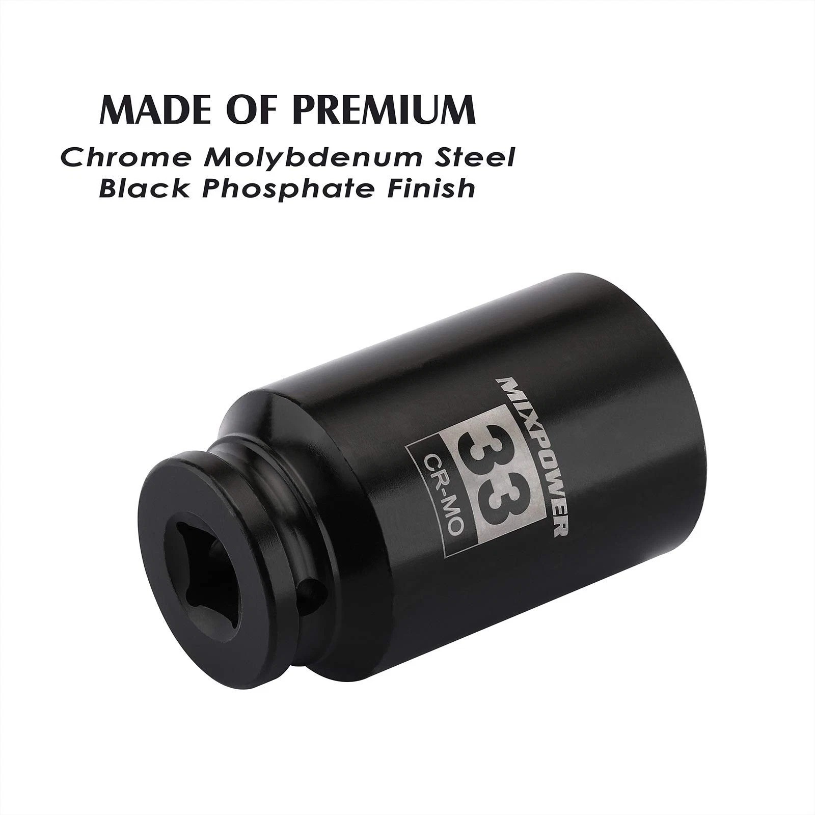 MIXPOWER 1/2″ Drive Deep Impact Socket, CR-MO, 33 mm, METRIC, 6 Point, 33mm