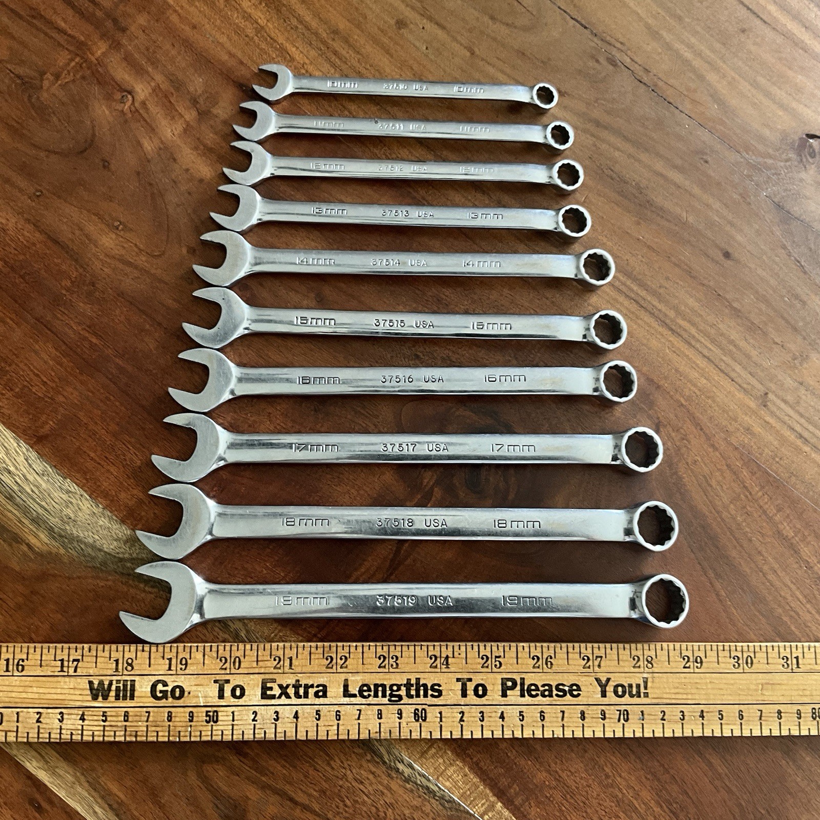 Vintage Husky Polished Chrome Combination Wrench Set Metric 19mm – 10mm USA