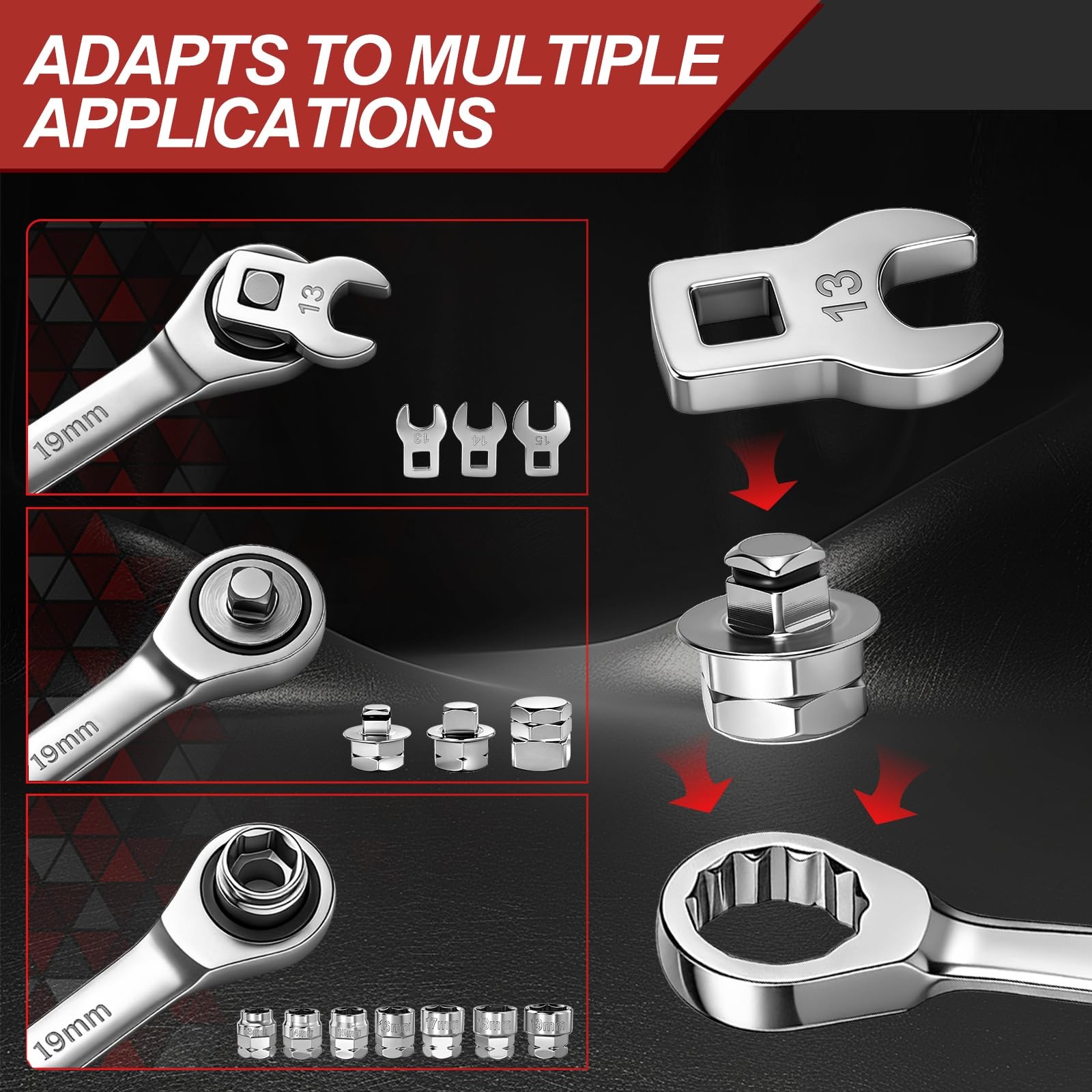 Kit Tensor Correa Serpentina Alternador Ratchet Reversible Socket Crowfoot 15PCS