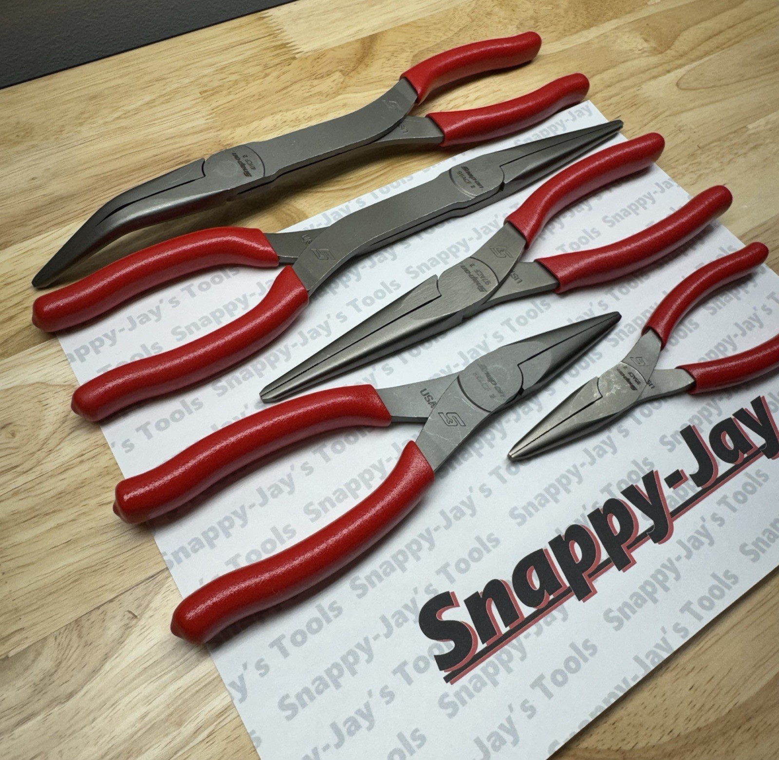 Snap-on Tools USA NEW 5pc RED Talon Grip Needle Nose Plier Set LONGNOSE5R