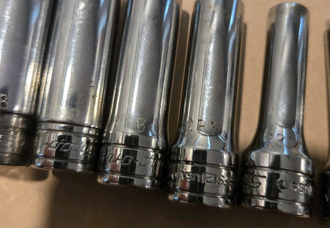 Snap On 3/8″ Drive 1/4″-7/8″ 6PT SAE Deep Chrome Sockets USA With Rack Lot Of 11