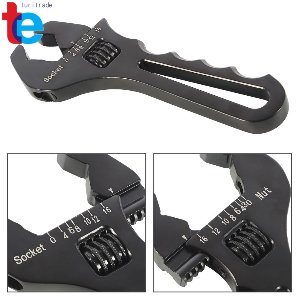 Black Adjustable Wrench Aluminum Tool Spanner For Hose End Fitting 3AN-16AN