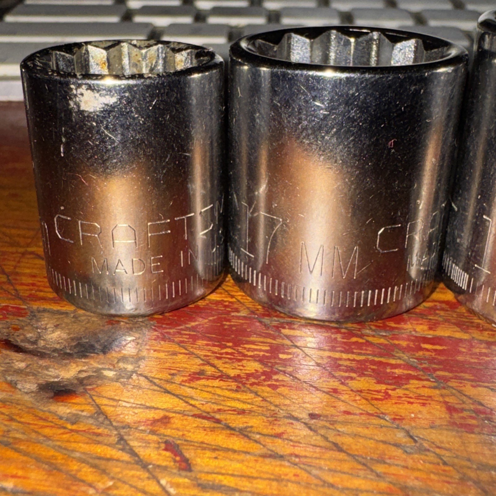 Craftsman USA 17mm 18mm and 14mm 3/8″ shallow Drive 12 PT sockets G series USA C