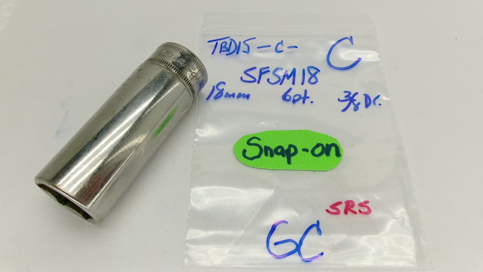 Snap-on tools 3/8″ drive 18mm metric 6 point Deep Socket SFSM18 Nice!