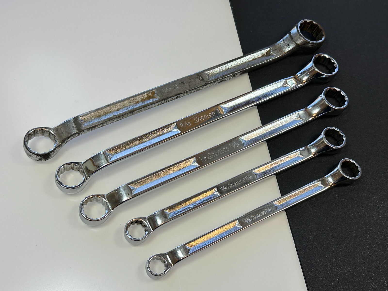 Snap-On Tools USA 5pc XV SAE 5/8″ to 1-1/8” Offset Box End Wrench Set, 12 Point