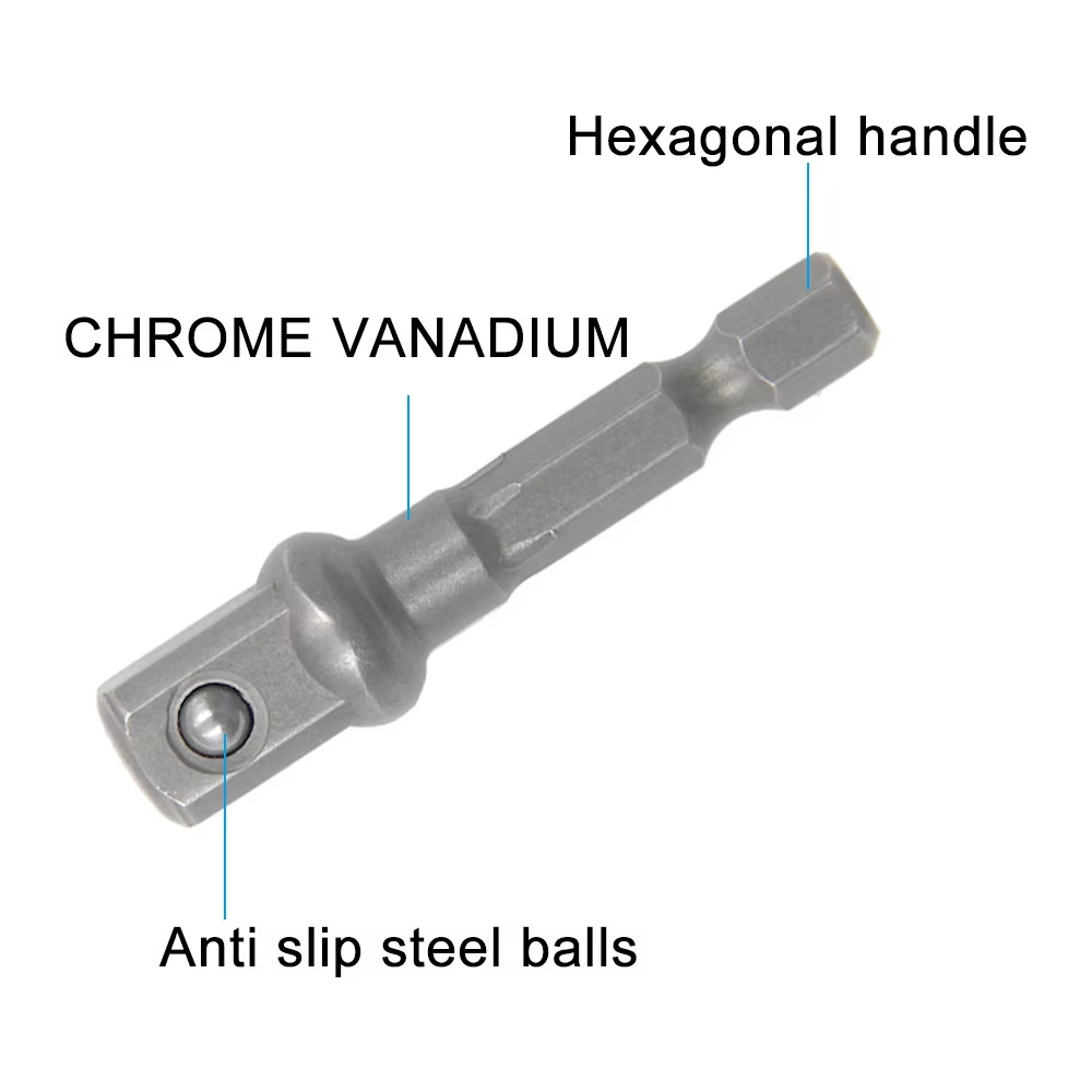 3PC 50mm HEX SHANK DRILL BIT TO 1/4 1/2 3/8 INCH SQUARE DRIVE SOCKET ADAPTOR SET