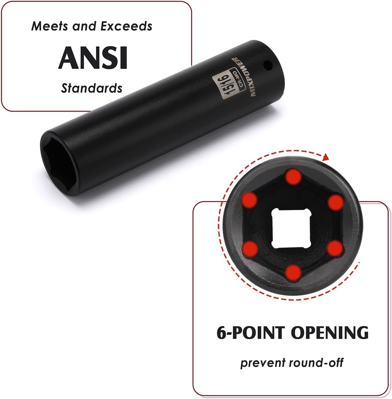 1/2» Drive High-Torque 15/16 Inch Deep Impact Socket – ANSI Compliant Socket