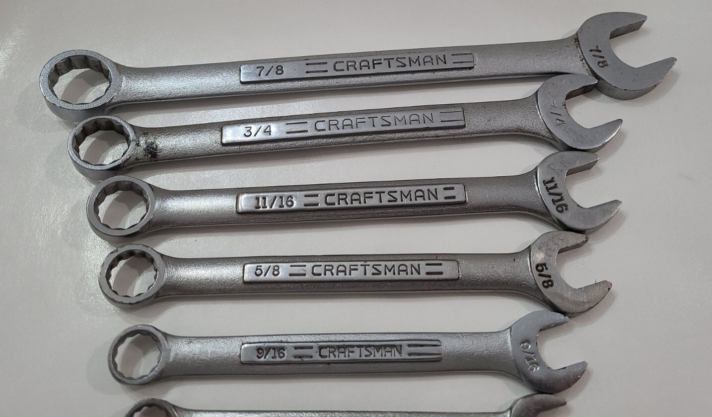 Vintage Craftsman Standard Combination Wrench Set VV Series 12 Piece 3/4-1/4 7/8