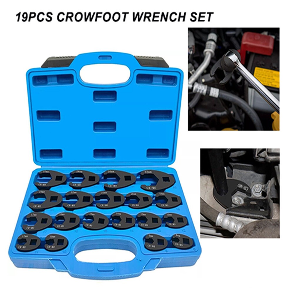 19PCS Crows foot Wrench Set 1/2″ and 3/8” Drive Flare Nut Crowfoot Wrench Set US