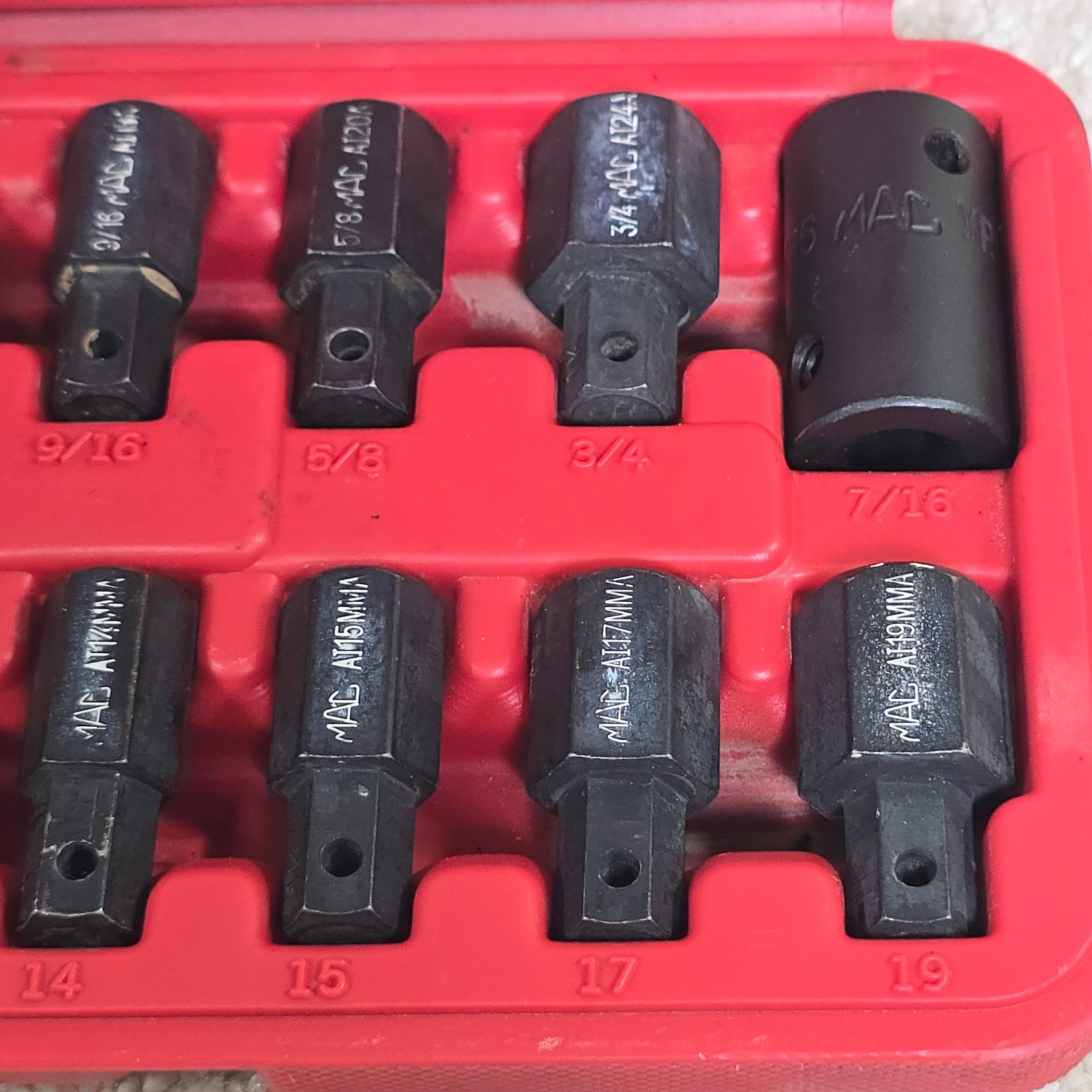 Mac Tools 16pc Hex Bit Driver Set Metric SAE SVA15B Case 8mm-19mm