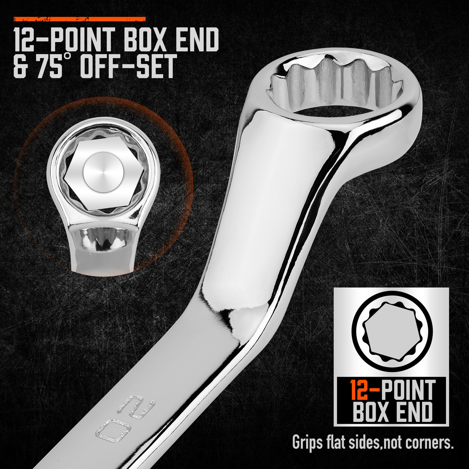 9Pcs Metric Offset Box Wrench Set with Rolling Pouch 50-Degree Metric 6-24mm